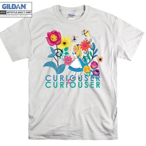 Alice au pays des merveilles Curiouser T-shirt Sweat à capuche Enfants Enfant Sac fourre-tout Tshirt S-M-L-XL-XXL-3XL-4XL-5XL Gildan Surdimensionné Hommes Femmes Unisexe A360