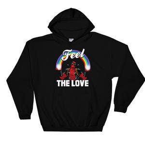 Funny Cartoon Super Hero Deadpool Feel The Love Lgbt Hoodie Sweatshirt Pullover S-M-L-XL-XXL-3XL-4XL-5XL Oversized Men Women Unisex 6401