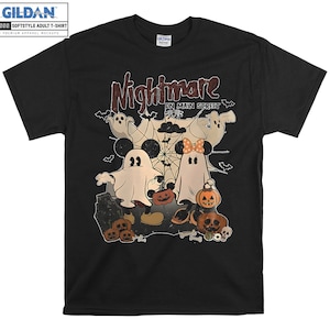 Camicia vintage di Halloween Topolino Minnie, Incubo sulla strada principale, Camicia Disney Halloween, T-shirt zucca di Halloween, Fantasma Disney retrò A784