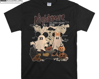 Vintage Mickey Minnie Halloween Shirt, Nightmare On The Main Street, Disney Halloween Shirt, Halloween Pumpkin Tee, Retro Disney Ghost A784