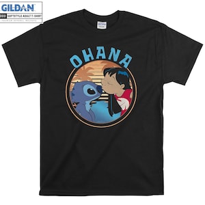 Disney Lilo e Stitch Ohana T-shirt Felpa con cappuccio Bambini Tote Bag Tshirt S-M-L-XL-XXL-3XL-4XL-5XL Gildan Oversize Uomo Donna Unisex 6724