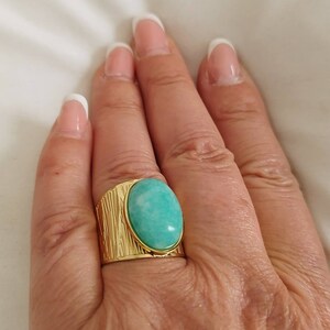 Grosse bague ajustable bohème turquoise ou blanche en acier inoxydable au choix image 3