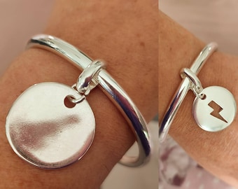 Thick silver plated bangle bracelet 10 microns of your choice