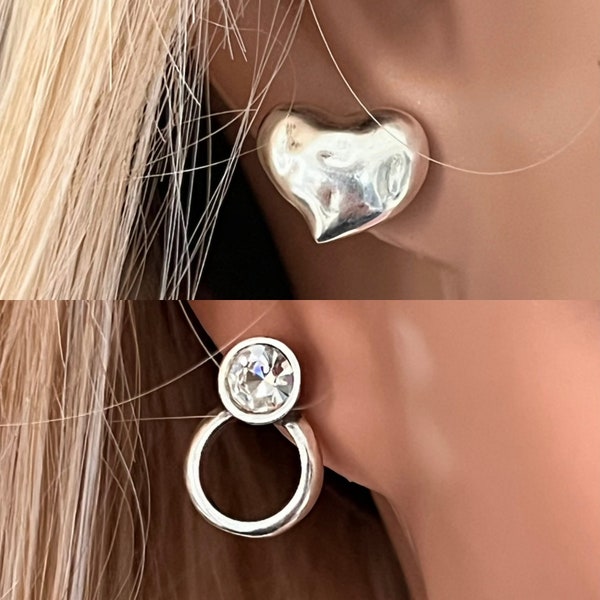 Crystal or heart chip earrings in 12 micron silver plated of your choice