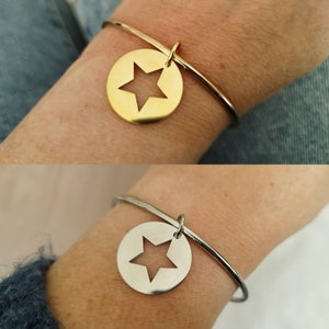 STAINLESS STEEL star charm bangle bracelet of your choice