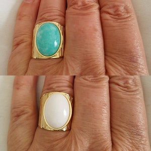 Grosse bague ajustable bohème turquoise ou blanche en acier inoxydable au choix image 1