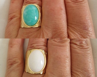 Grosse bague ajustable bohème turquoise ou blanche en acier inoxydable au choix