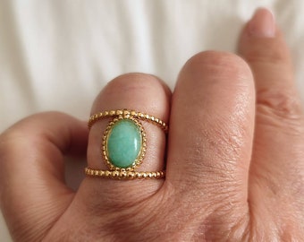 Bague ajustable Bohème double anneaux turquoise en ACIER INOXYDABLE