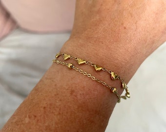 Double small hearts bracelet STAINLESS STEEL gold