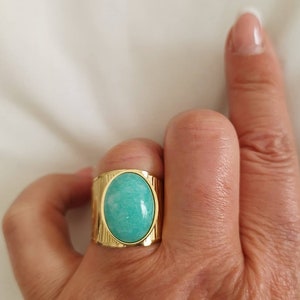 Grosse bague ajustable bohème turquoise ou blanche en acier inoxydable au choix image 2