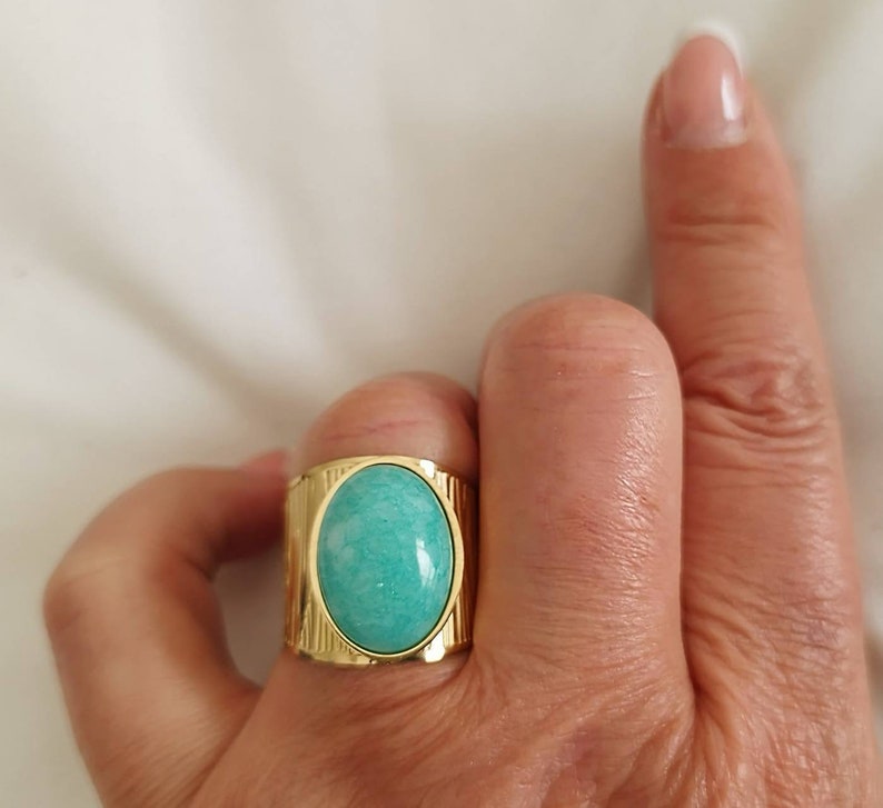 Grosse bague ajustable bohème turquoise ou blanche en acier inoxydable au choix image 2