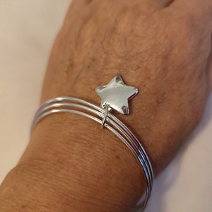 Bracelet jonc breloque Coeur ou étoile en plaqué ARGENT image 7