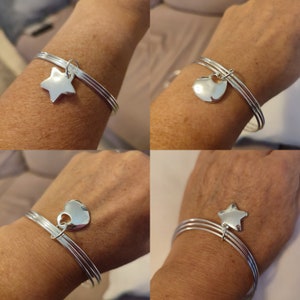 Bracelet jonc breloque Coeur ou étoile en plaqué ARGENT image 1