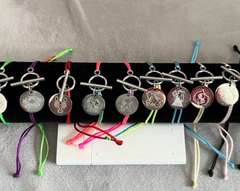 Pretty Toggle bracelets with adjustable cords astrological signs of your choice in silver stainless steel