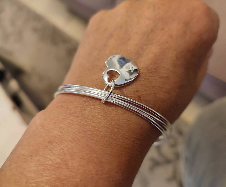 Bracelet jonc breloque Coeur ou étoile en plaqué ARGENT image 4