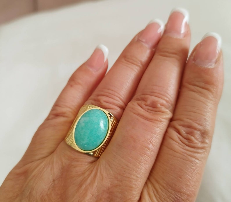 Grosse bague ajustable bohème turquoise ou blanche en acier inoxydable au choix image 9