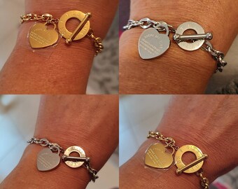 Toggle bracelet with heart charm in STAINLESS STEEL