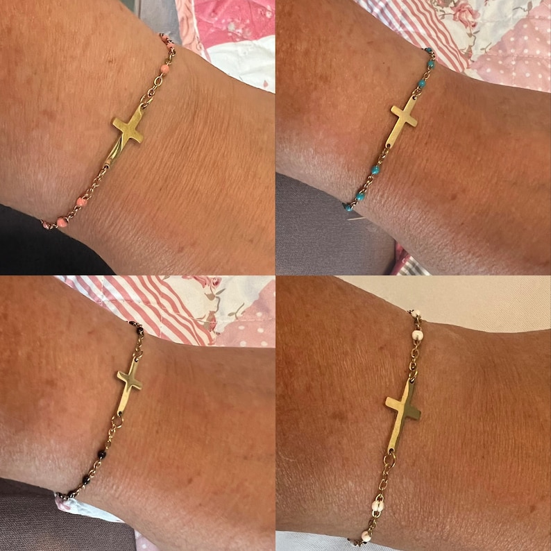 Bracelet perles croix doré en Acier inoxydable au choix image 2