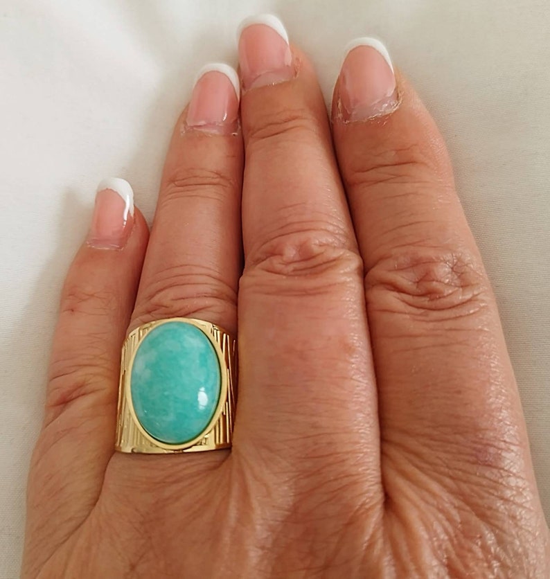 Grosse bague ajustable bohème turquoise ou blanche en acier inoxydable au choix image 5