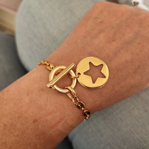 Toggle star bracelet Stainless steel and gold Zamak