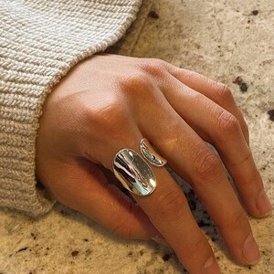 Large open adjustable ring in SILVER plated