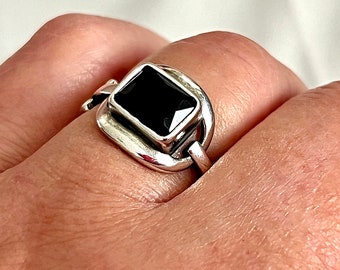 Bague ajustable noire argentée en plaqué ARGENT