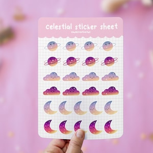 Feuille de Stickers Mignons pour Journal Collection Céleste, Stickers Kawaii Astronomie pour Planner, Autocollants Aesthetic Bullet Journal