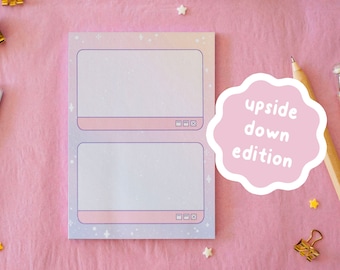 Cute Aesthetic Notepad A6 50 sheets, Aesthetic Stationery, Notepad for To-do List, Cute Organization | Upside Down Edition