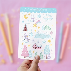 Feuille d'autocollants Cute Winter Elements pour bullet journal, décorations pour planner, autocollants thème hiver, stickers thème février