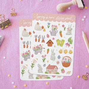 Feuille d'autocollants Printemps Mignonne pour bullet journal, décoration champêtre pour planner, Stickers Thème Printemps, Bujo thème avril