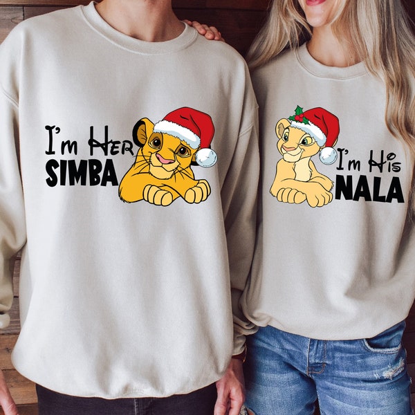 Disney Simba and Nala Matching Christmas Shirt, Her Simba His Nala Christmas Sweatshirt, Disney Couples Christmas Shirt, Wife Husband Tee