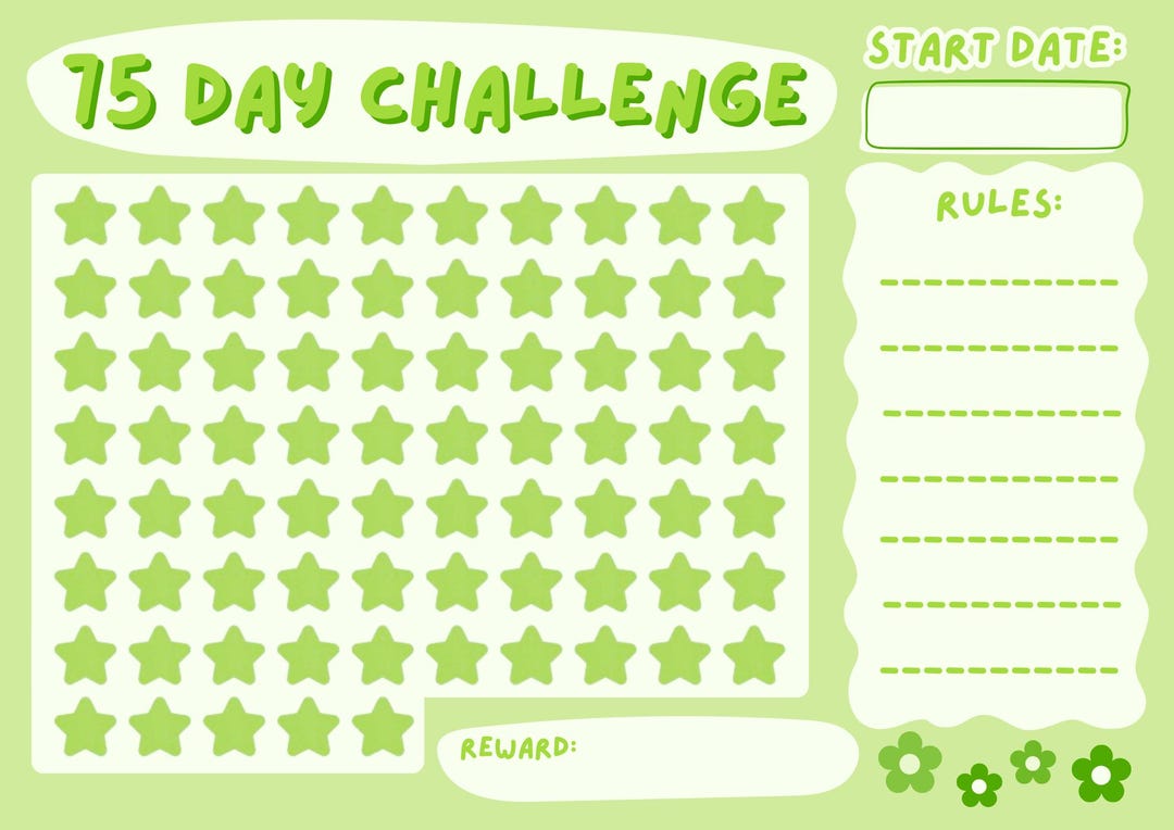 75 Day Challenge Sticker Chart Digital - Green - Etsy