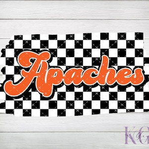 Apaches Checkered Background PNG, Orange & Black Digital File, Instant Download