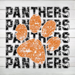 Panthers With Orange Glitter  Distressed Paw Print PNG, Digital File, Instant Download