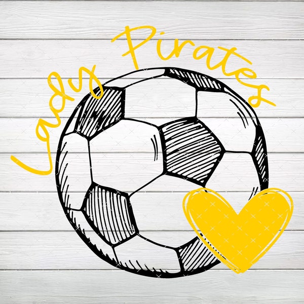 Lady Pirates Soccer with Heart Yellow-Gold PNG, Digital File, Instant Download