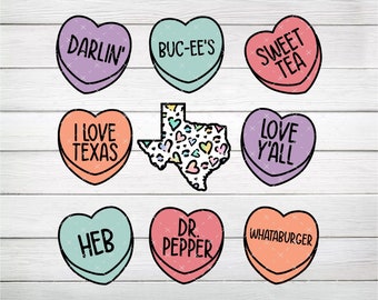 Texas Conversation Hearts PNG, Digital File, Instant Download