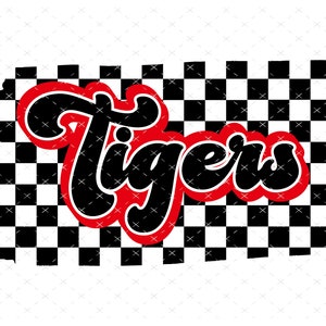 Black & Red Tigers Checkered Background PNG, Digital File, Instant Download