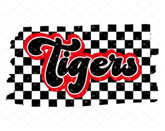 Black & Red Tigers Checkered Background PNG, Digital File, Instant Download