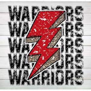 Warriors with Red & Leopard Lightning Bolt School Spirit PNG, Digital File, Instant Download