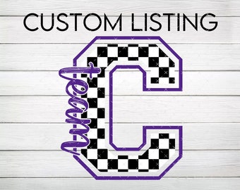Custom Mascot Checkered Letter PNG, Digital File, Instant Download