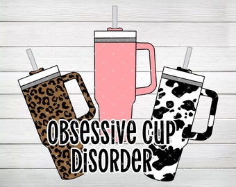 Obsessive Cup Disorder PNG, Leopard, Pink, Cow Print, Digital File, Instant Download