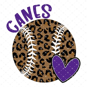 Canes Baseball Leopard with Purple Heart PNG, Digital File, Instant Download
