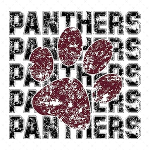 Panthers Maroon Distressed Paw Print PNG, TX Spirit PNG, Digital File, Instant Download
