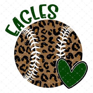 Eagles Baseball Leopard with Green Heart PNG, Digital File, Instant Download