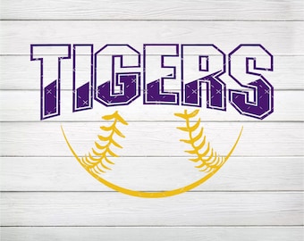 Tigers Baseball Purple & Yellow Gold PNG, Digital File, Instant Download