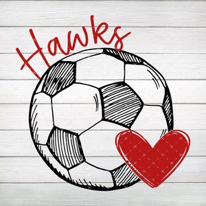 Hawks Soccer with Red Heart PNG, Digital File, Instant Download