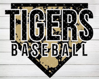 Tigers Baseball Home Plate Splatter Czarno-złoty PNG, Plik cyfrowy, Natychmiastowe pobranie