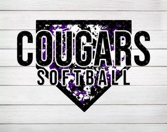 Cougars Softball Splatter Print PNG, plik cyfrowy, natychmiastowe pobranie