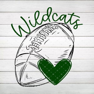 Wildcats Football with Green Heart PNG, Digital File, Instant Download