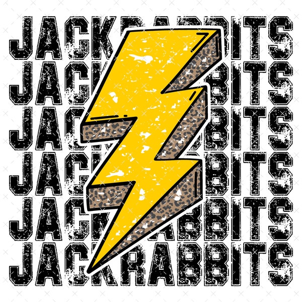 Jackrabbits with Yellow & Leopard Lightning Bolt School Spirit PNG, Digital File, Instant Download